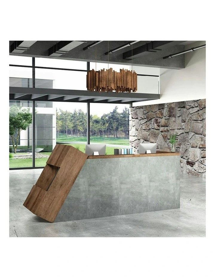 QUADE Reception Desk Right Panel 2.0M - Warm Oak & Concrete Color image 2