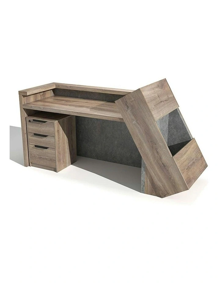 QUADE Reception Desk Right Panel 2.0M - Warm Oak & Concrete Color image 3