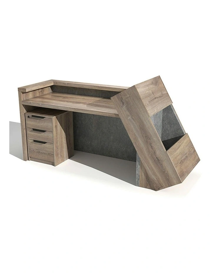 QUADE Reception Desk Right Panel 2.0M - Warm Oak & Concrete Color image 7