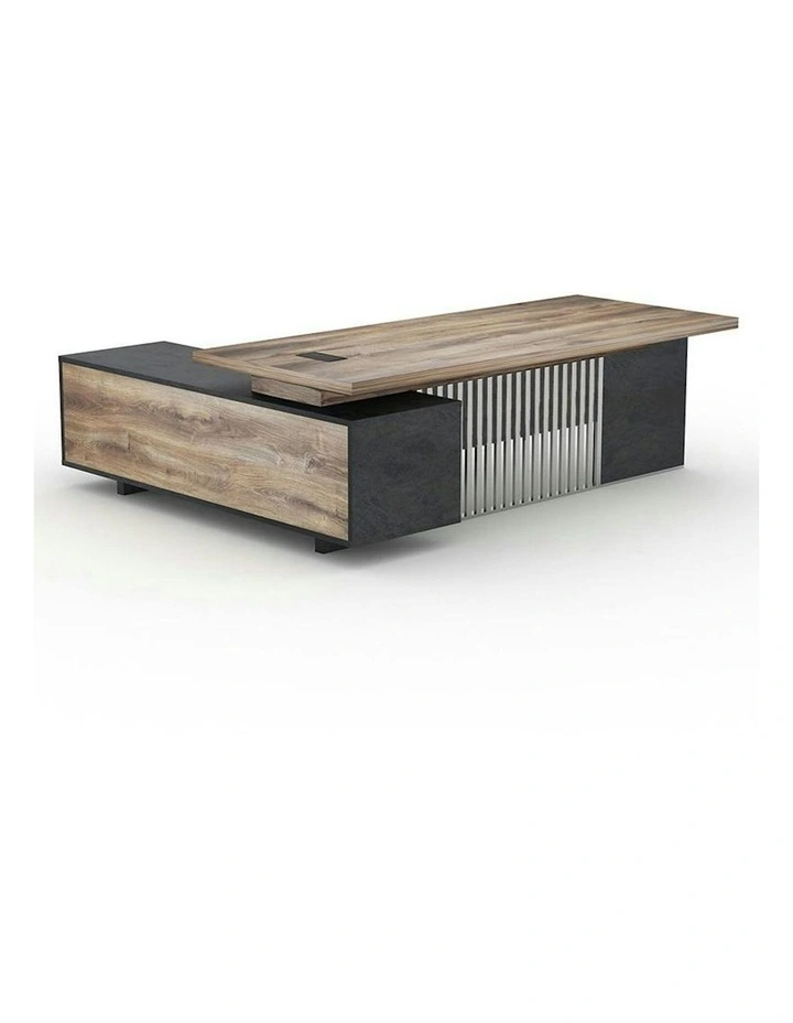 DAXTON Executive Desk with Right Return 2.4M - Warm Oak & Black image 1