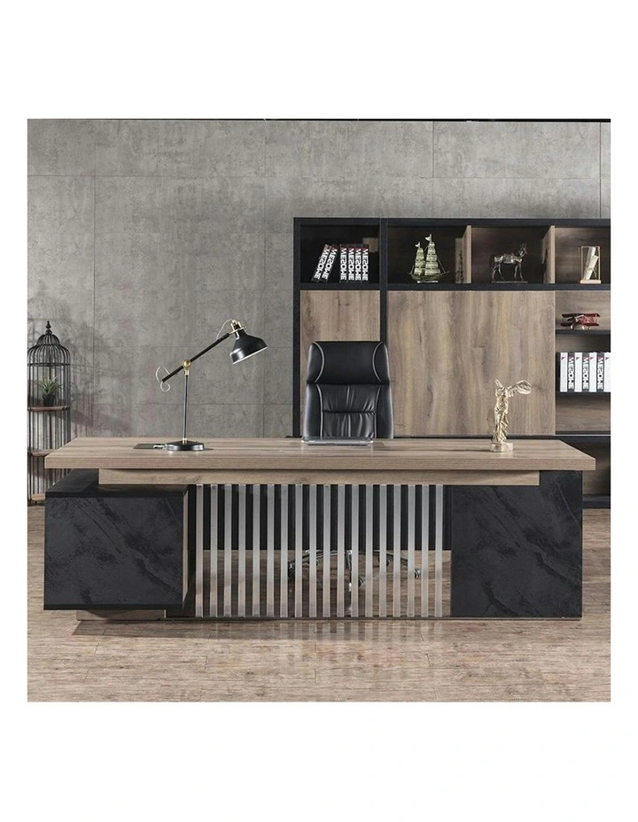 DAXTON Executive Desk with Right Return 2.4M - Warm Oak & Black image 2