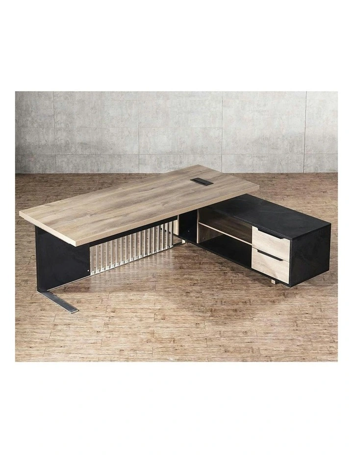 DAXTON Executive Desk with Right Return 2.4M - Warm Oak & Black image 4