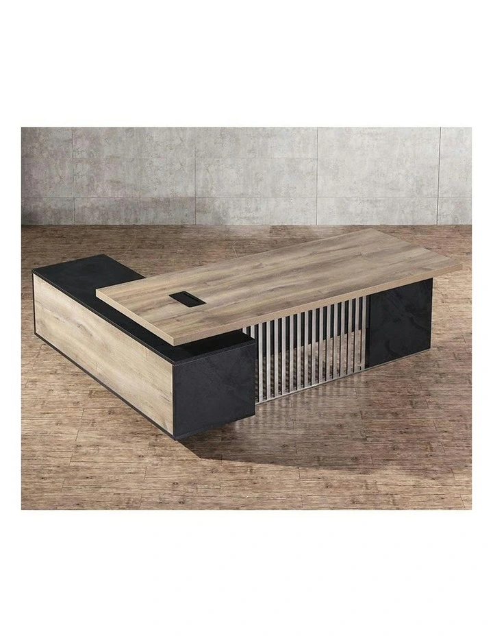 DAXTON Executive Desk with Right Return 2.4M - Warm Oak & Black image 5