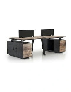 ARTO 4 people Back to Back Workstation 4 Cabinets 2.4M - Warm Oak & Black