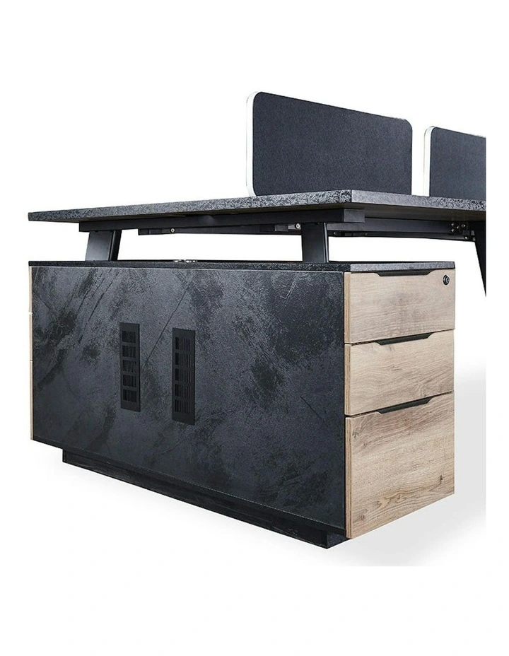 ARTO 4 people Back to Back Workstation 4 Cabinets 2.4M - Warm Oak & Black image 2