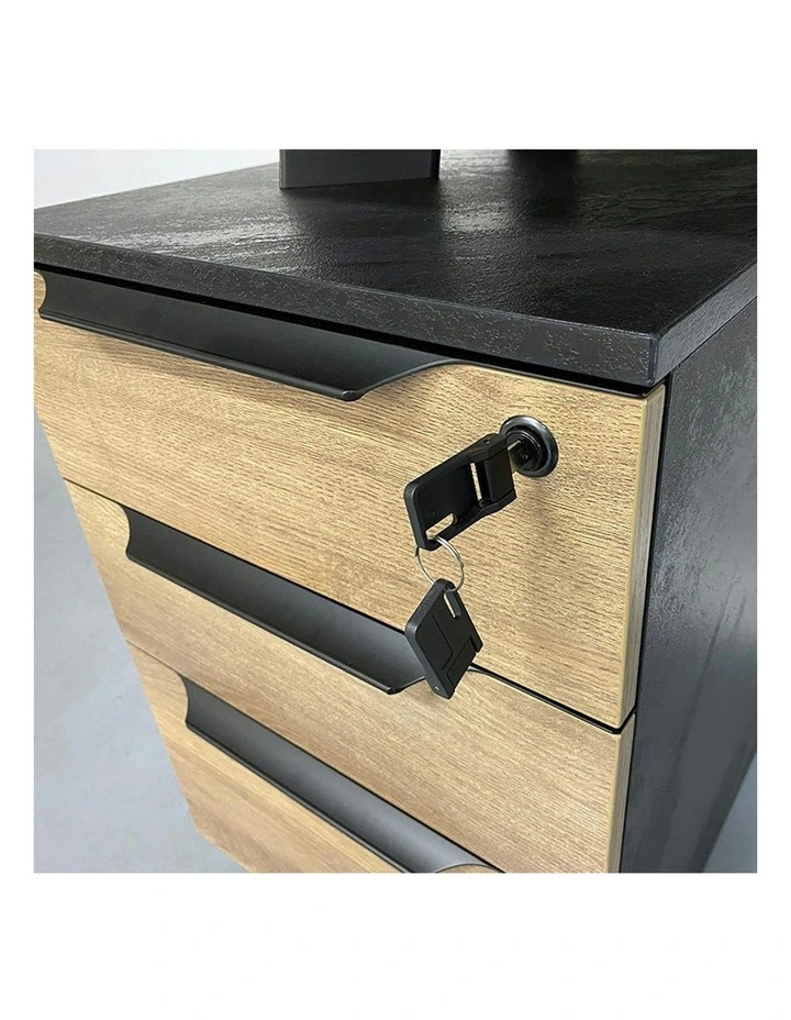 ARTO 4 people Back to Back Workstation 4 Cabinets 2.4M - Warm Oak & Black image 3