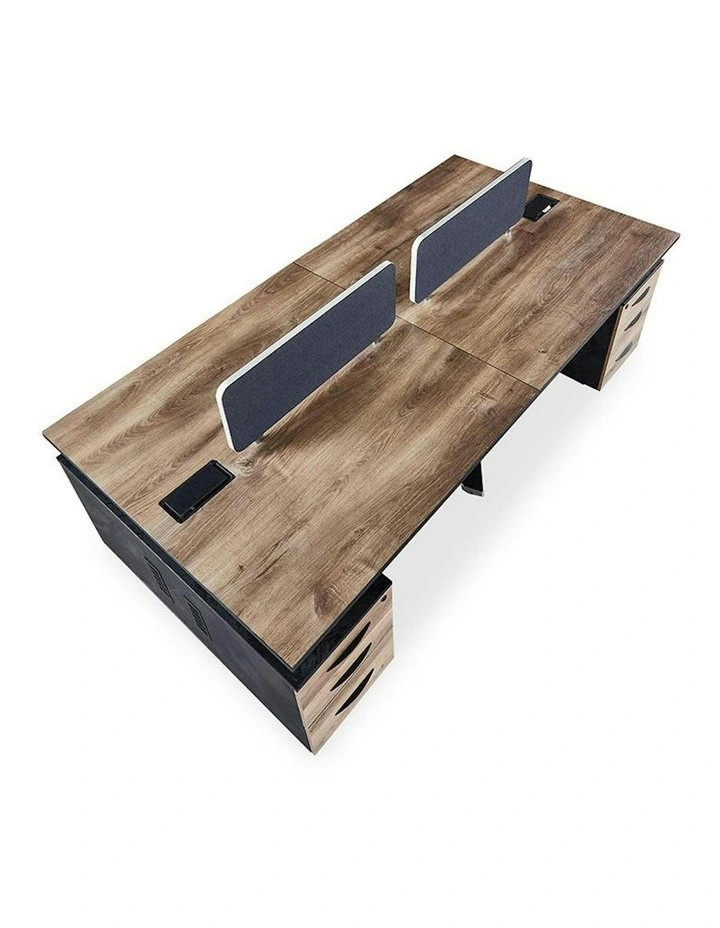 ARTO 4 people Back to Back Workstation 4 Cabinets 2.4M - Warm Oak & Black image 6