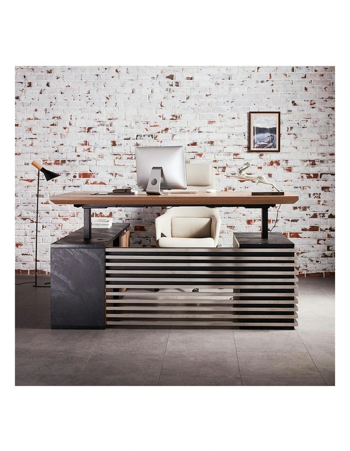 PHOENIX Sit & Stand Electric Lift Executive Desk with Right Return 2.2M - Warm Oak & Black image 4