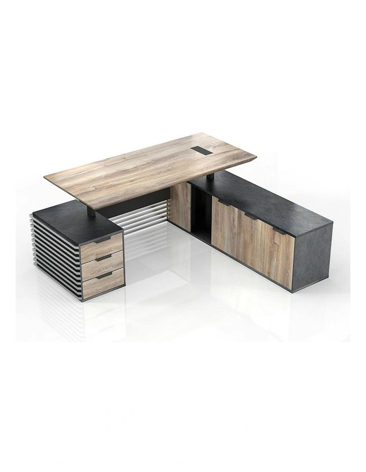 PHOENIX Sit & Stand Electric Lift Executive Desk with Right Return 2.2M - Warm Oak & Black image 5