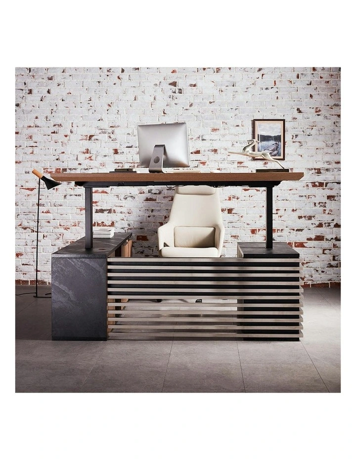 PHOENIX Sit & Stand Electric Lift Executive Desk with Right Return 2.2M - Warm Oak & Black image 6