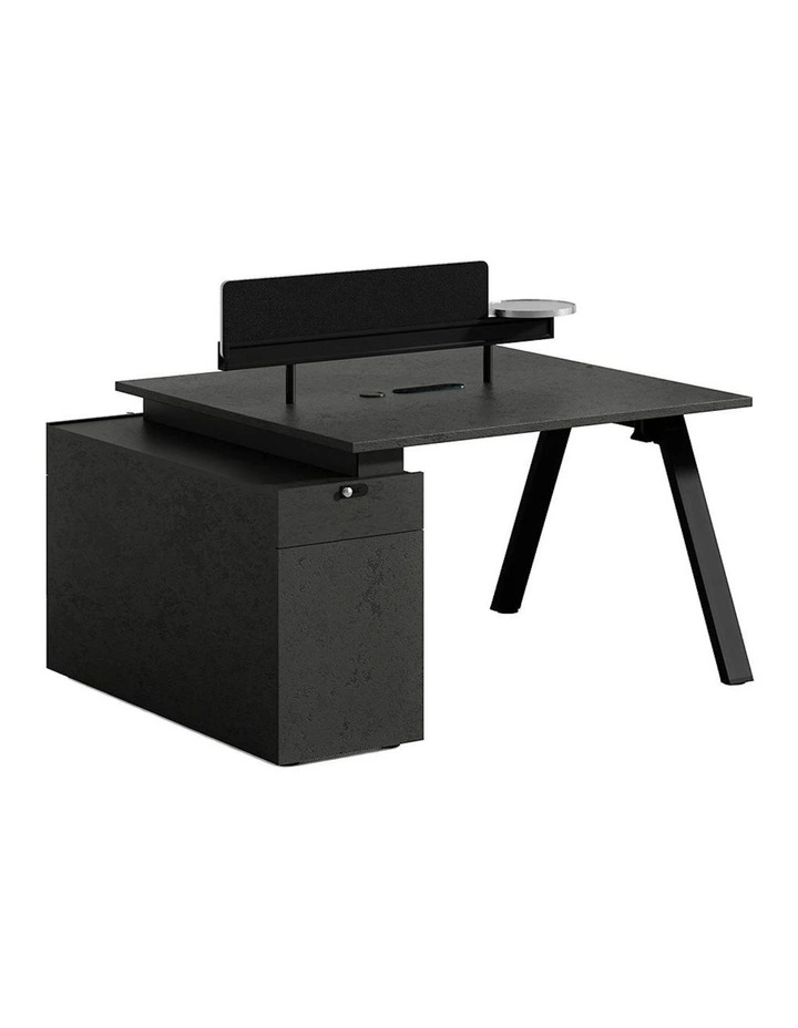 DOLAN 2 Seater Workstation 1.2m - 1.4m - Black Concrete image 1