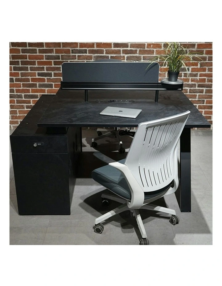 DOLAN 2 Seater Workstation 1.2m - 1.4m - Black Concrete image 2