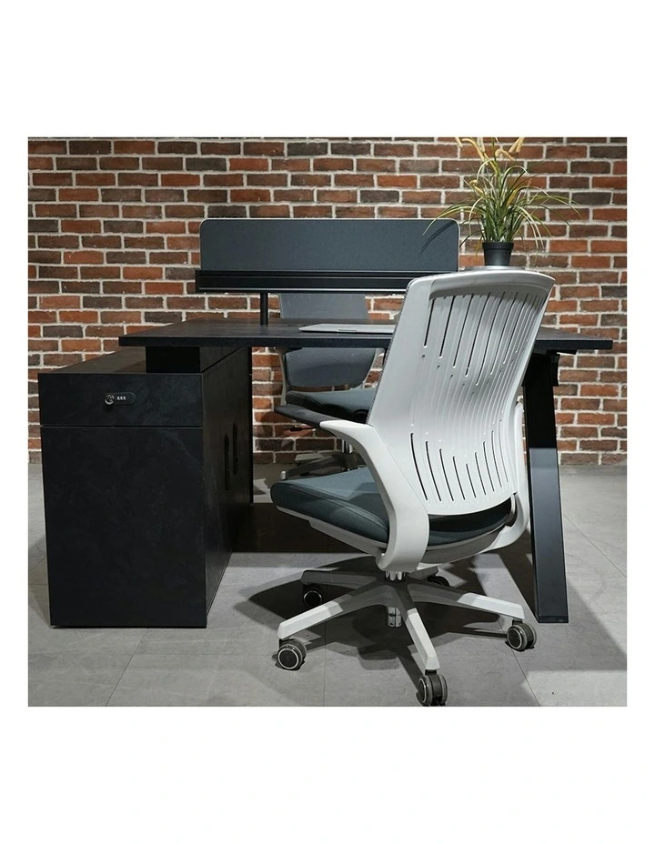 DOLAN 2 Seater Workstation 1.2m - 1.4m - Black Concrete image 3