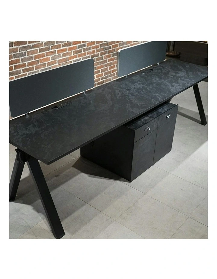 DOLAN 2 Seater Workstation 2.8m - Black Concrete image 2