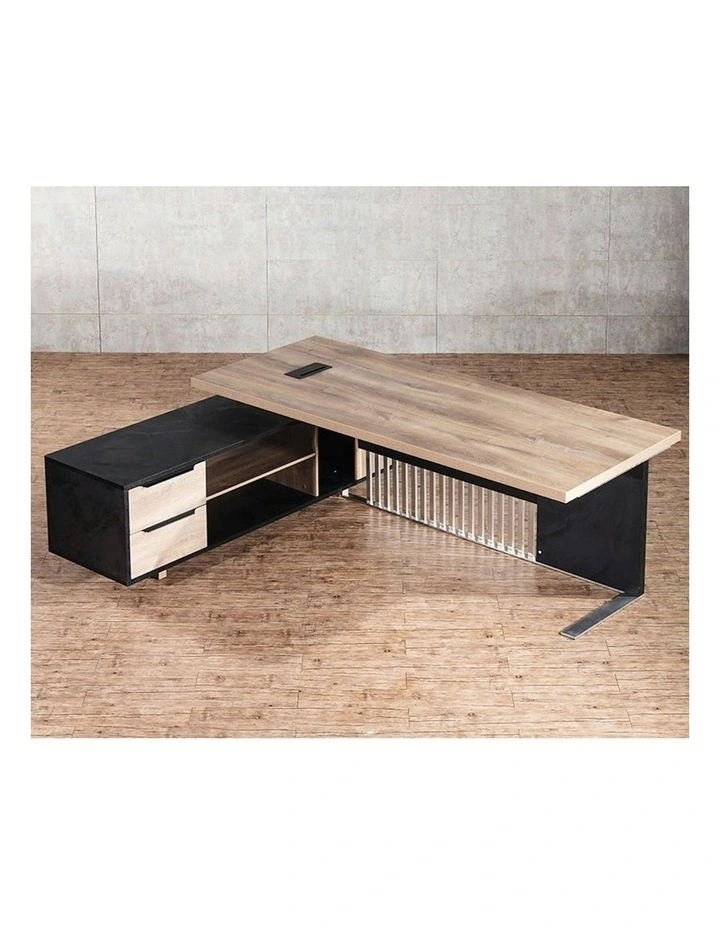 DAXTON Executive Desk with Left Return 2.4M - Warm Oak & Black image 2