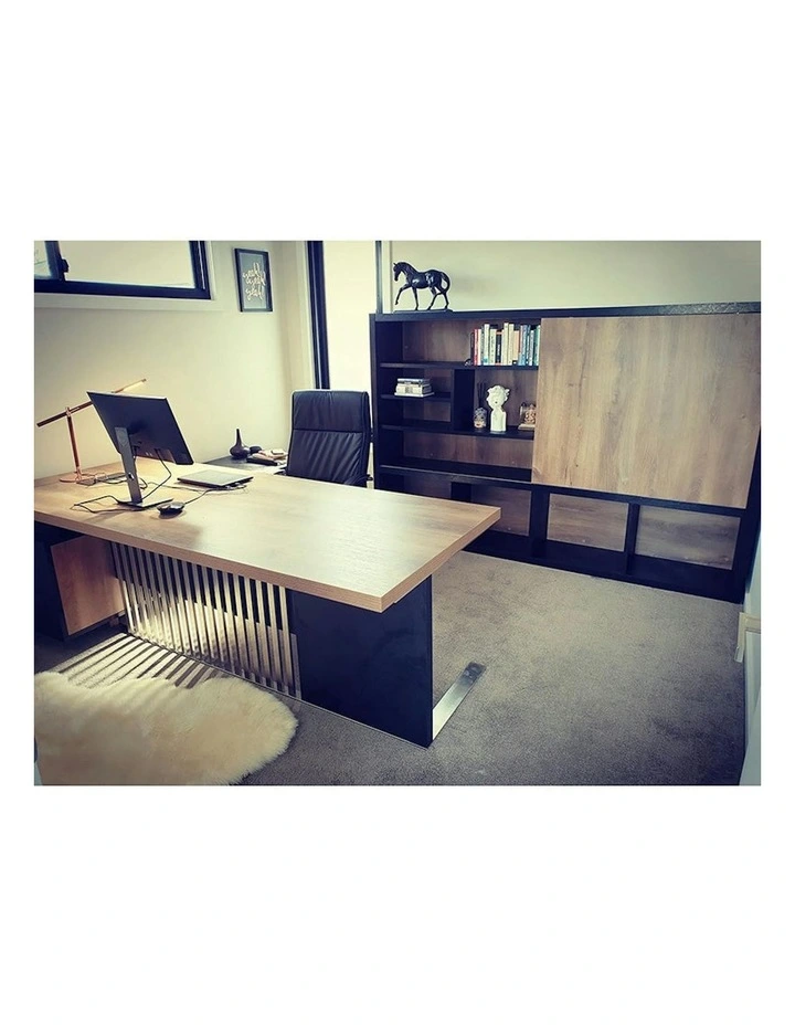 DAXTON Executive Desk with Left Return 2.4M - Warm Oak & Black image 3