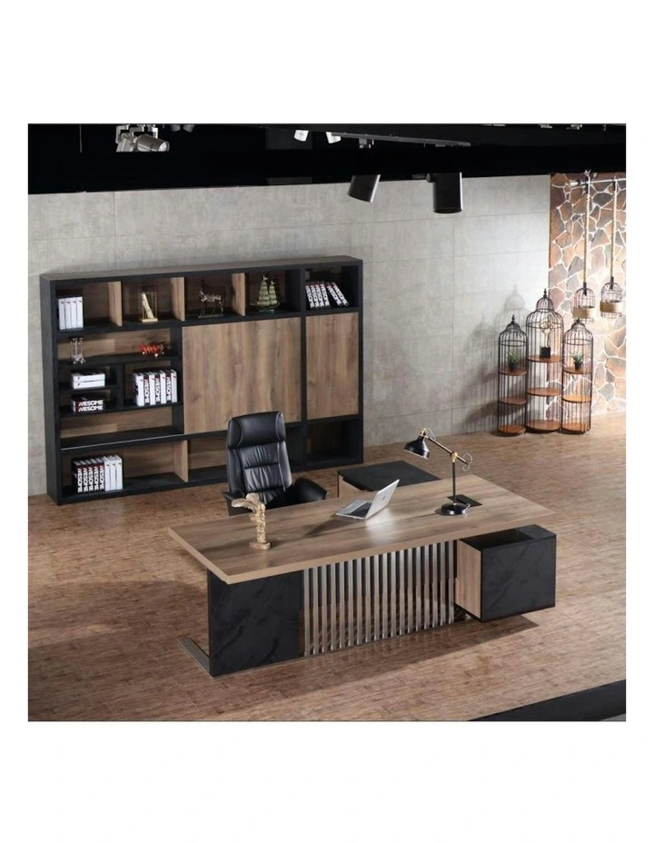 DAXTON Executive Desk with Left Return 2.4M - Warm Oak & Black image 6