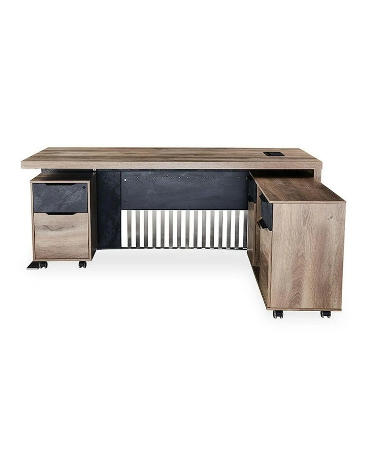 AFTAN Executive Desk with Pedestal & Right Mobile Return 180cm - Warm Oak & Black image 2