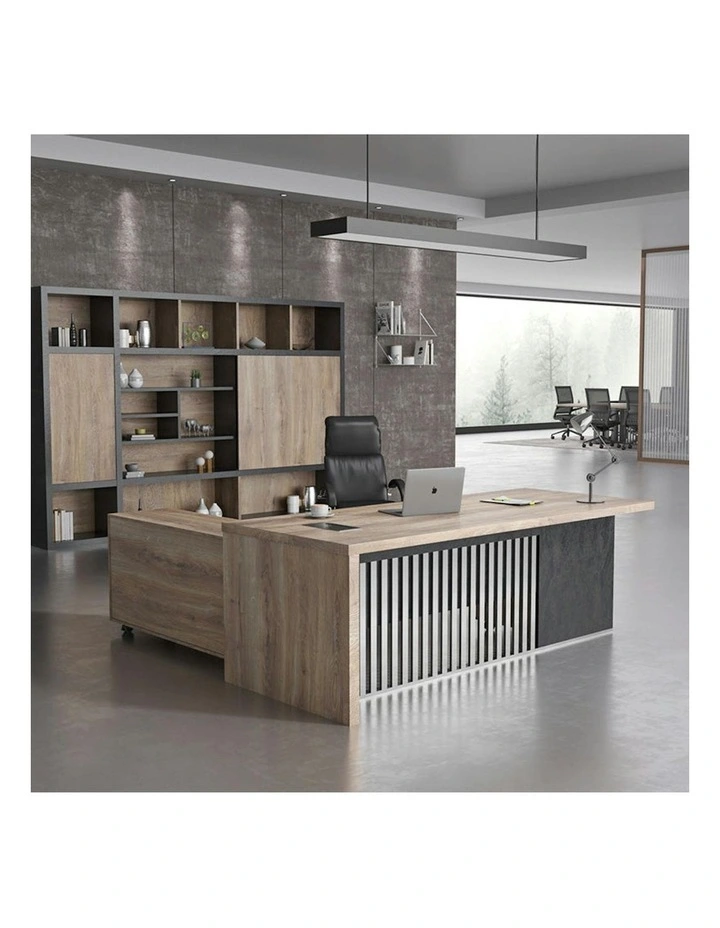 AFTAN Executive Desk with Pedestal & Right Mobile Return 180cm - Warm Oak & Black image 4
