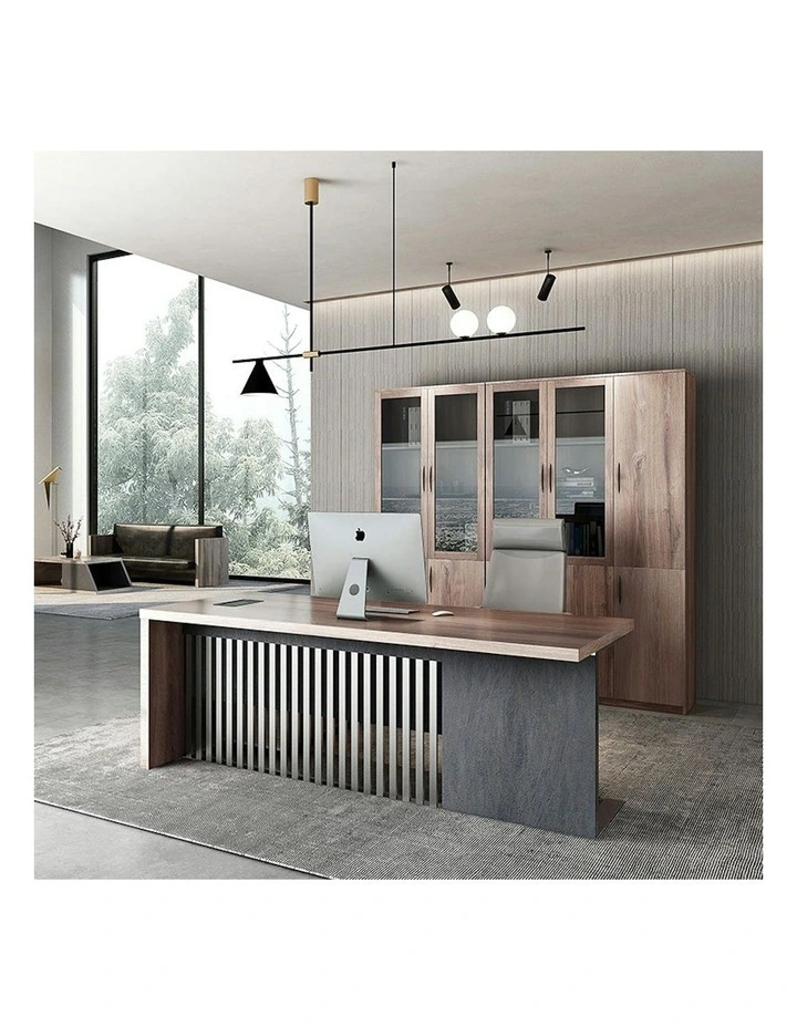 AFTAN Executive Desk with Pedestal & Right Mobile Return 180cm - Warm Oak & Black image 5
