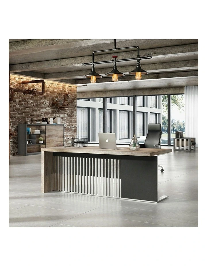 AFTAN Executive Desk with Pedestal & Right Mobile Return 180cm - Warm Oak & Black image 6