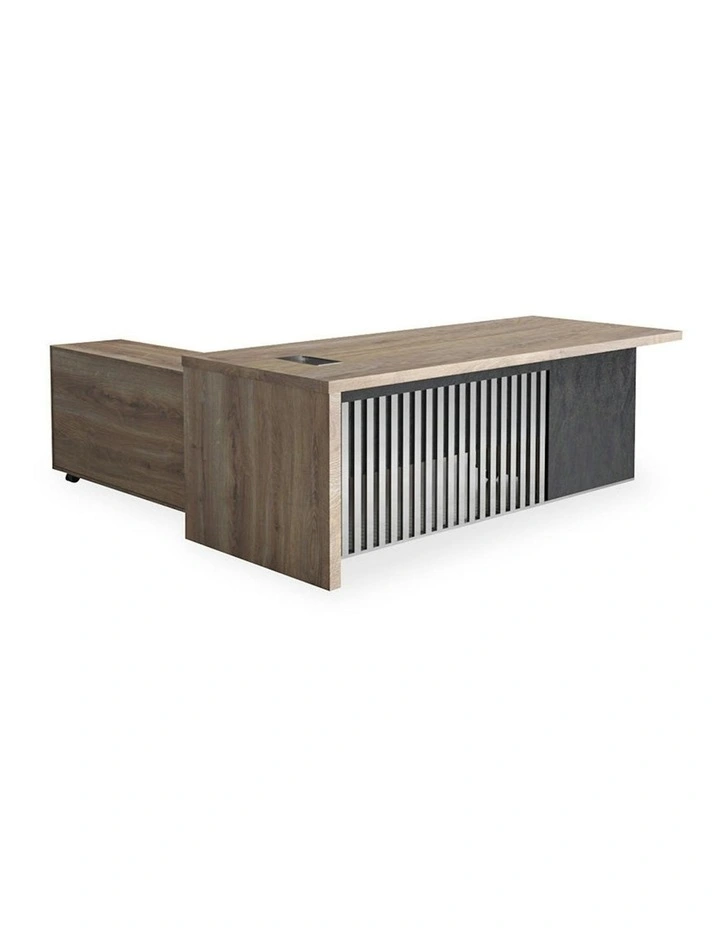 AFTAN Executive Desk with Pedestal & Right Mobile Return 180cm - Warm Oak & Black image 7