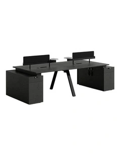 DOLAN 4 Seater Workstation 2.4m - 2.8m - Black Concrete