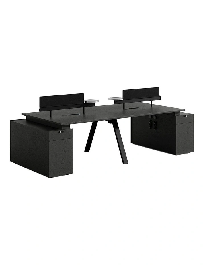 DOLAN 4 Seater Workstation 2.4m - 2.8m - Black Concrete image 1
