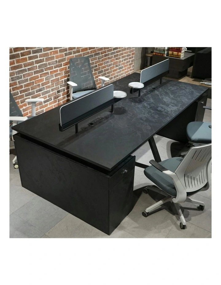 DOLAN 4 Seater Workstation 2.4m - 2.8m - Black Concrete image 2