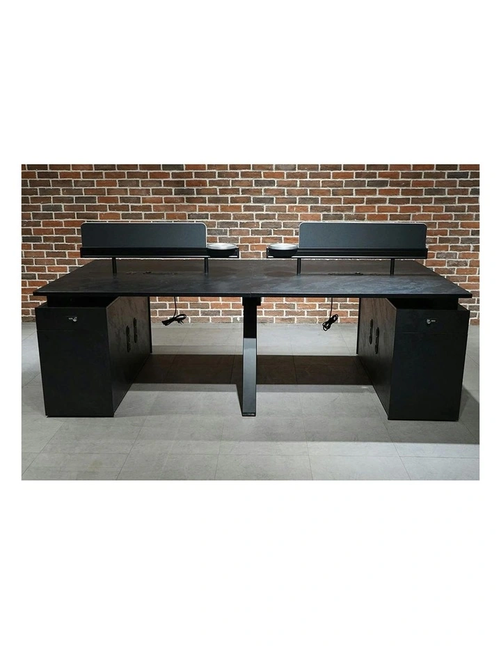 DOLAN 4 Seater Workstation 2.4m - 2.8m - Black Concrete image 4