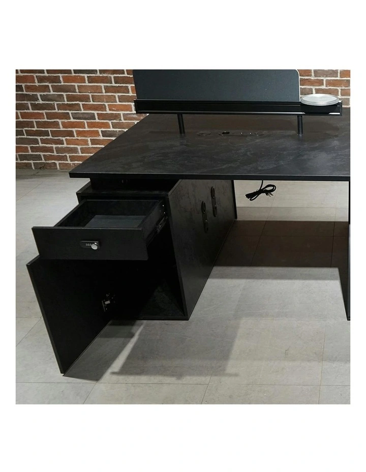 DOLAN 4 Seater Workstation 2.4m - 2.8m - Black Concrete image 5