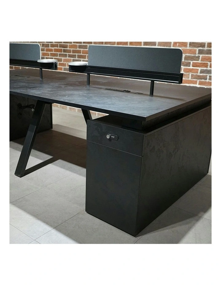 DOLAN 4 Seater Workstation 2.4m - 2.8m - Black Concrete image 6