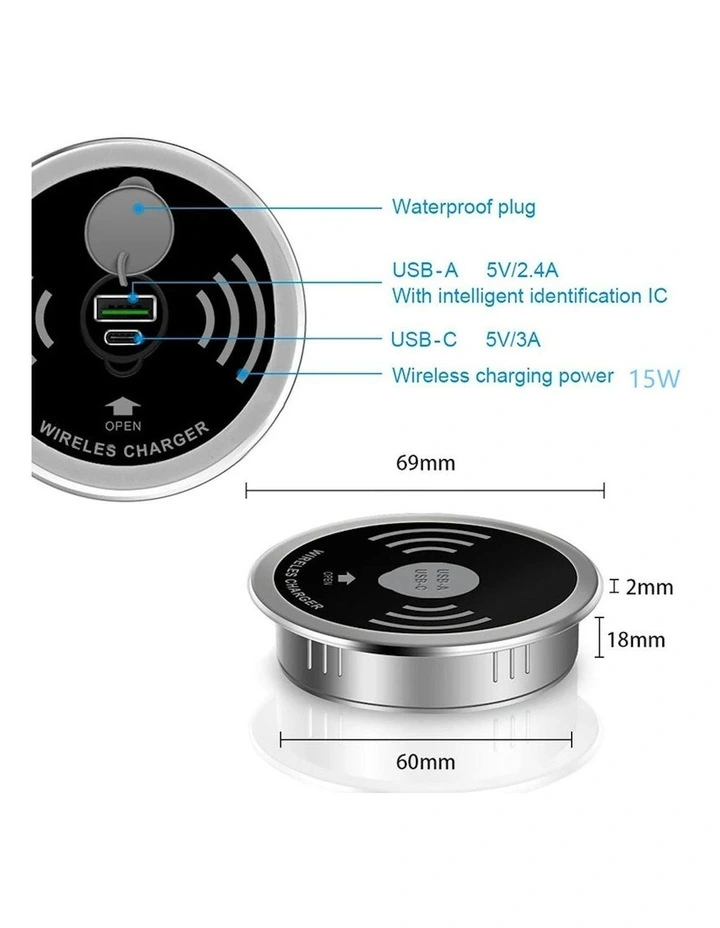 In Desk Wireless Charging and USB Cable Cubby Management Dock image 3