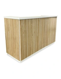 KENTO Reception Desk 180cm - White & Oak Timber Slat Acoustic