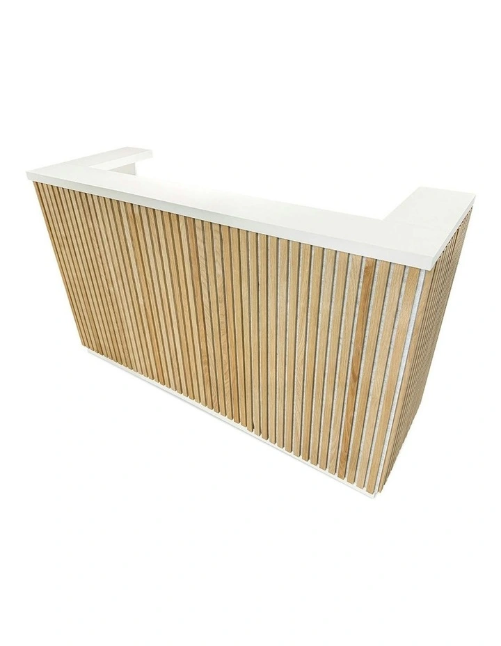 KENTO Reception Desk 180cm - White & Oak Timber Slat Acoustic image 3