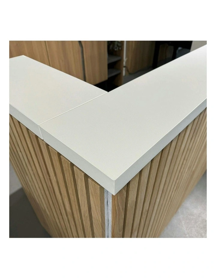 KENTO Reception Desk 180cm - White & Oak Timber Slat Acoustic image 5
