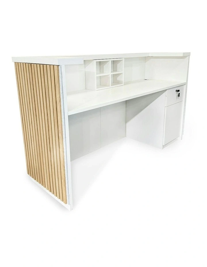 KENTO Reception Desk 180cm - White & Oak Timber Slat Acoustic image 6