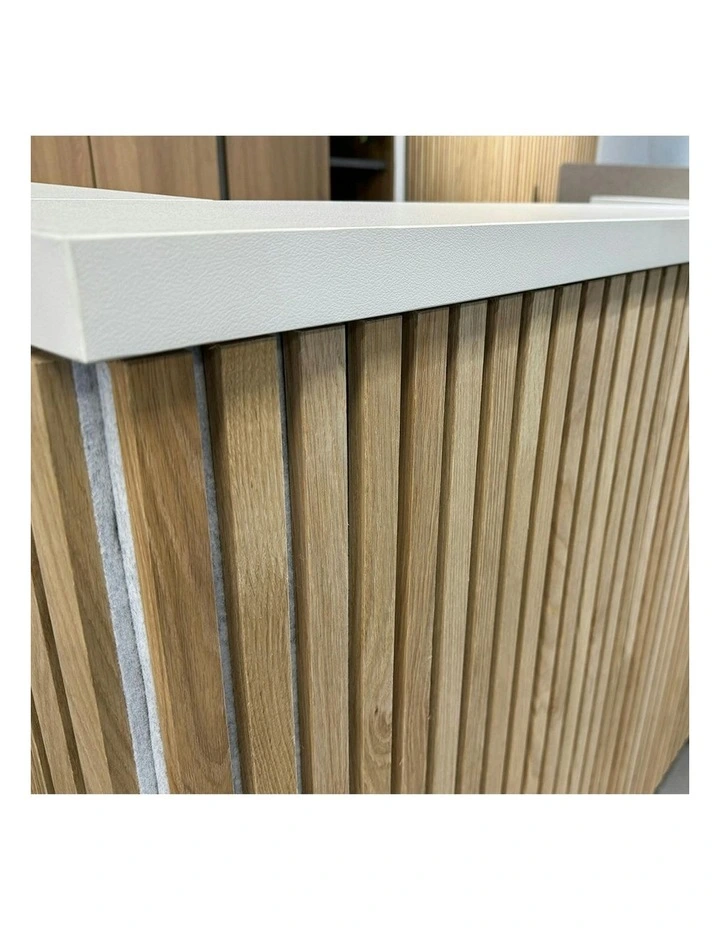 KENTO Reception Desk 180cm - White & Oak Timber Slat Acoustic image 7
