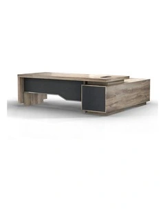 LARKIN Executive Desk with Right Return 2.4M - Warm Oak & Black