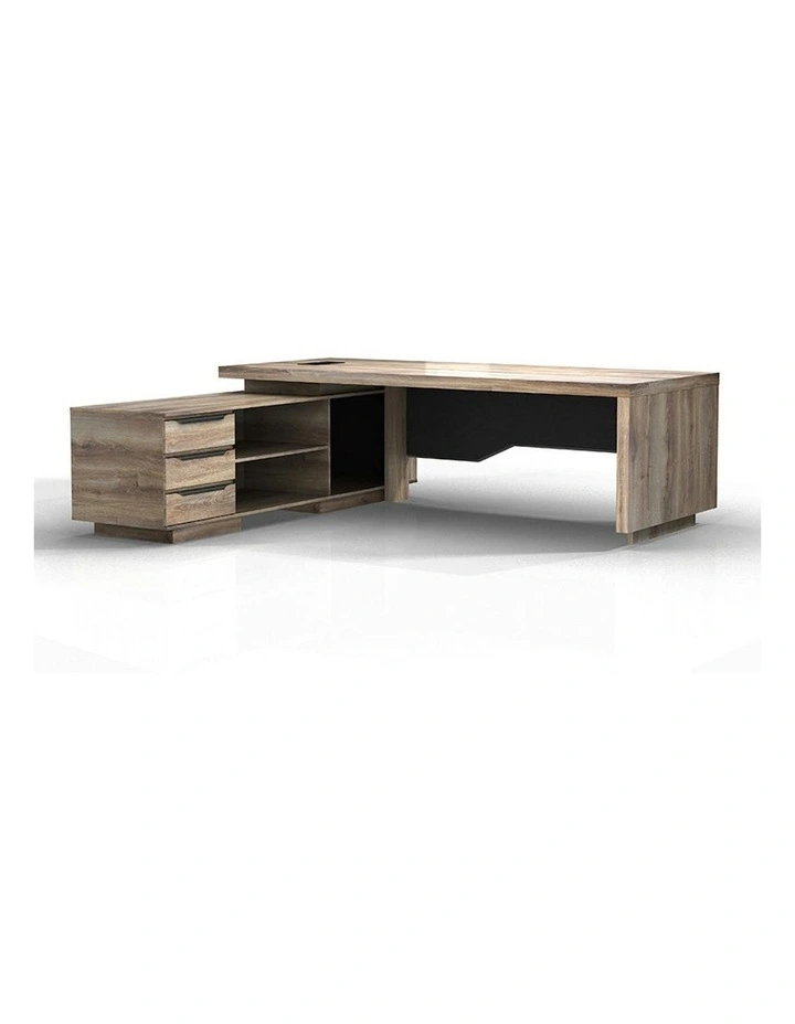 LARKIN Executive Desk with Right Return 2.4M - Warm Oak & Black image 2