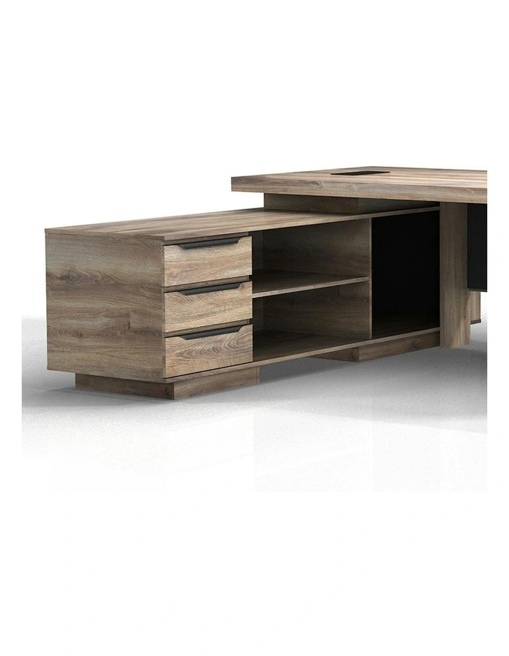 LARKIN Executive Desk with Right Return 2.4M - Warm Oak & Black image 3