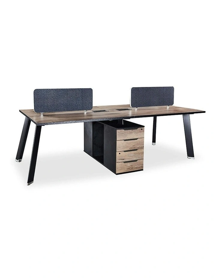 ARTO 4 People Back to Back Workstation 2 Cabinets  2.4M - Warm Oak & Black image 1