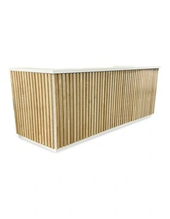 KENTO Reception Desk 240cm - Timber Slat Acoustic White & Oak