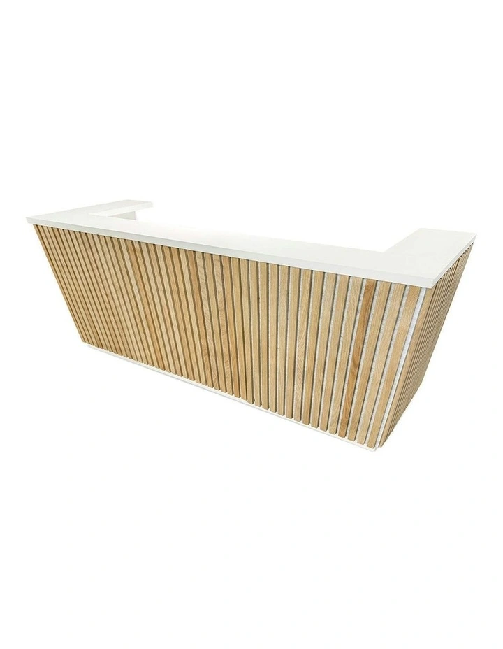 KENTO Reception Desk 240cm - Timber Slat Acoustic White & Oak image 6