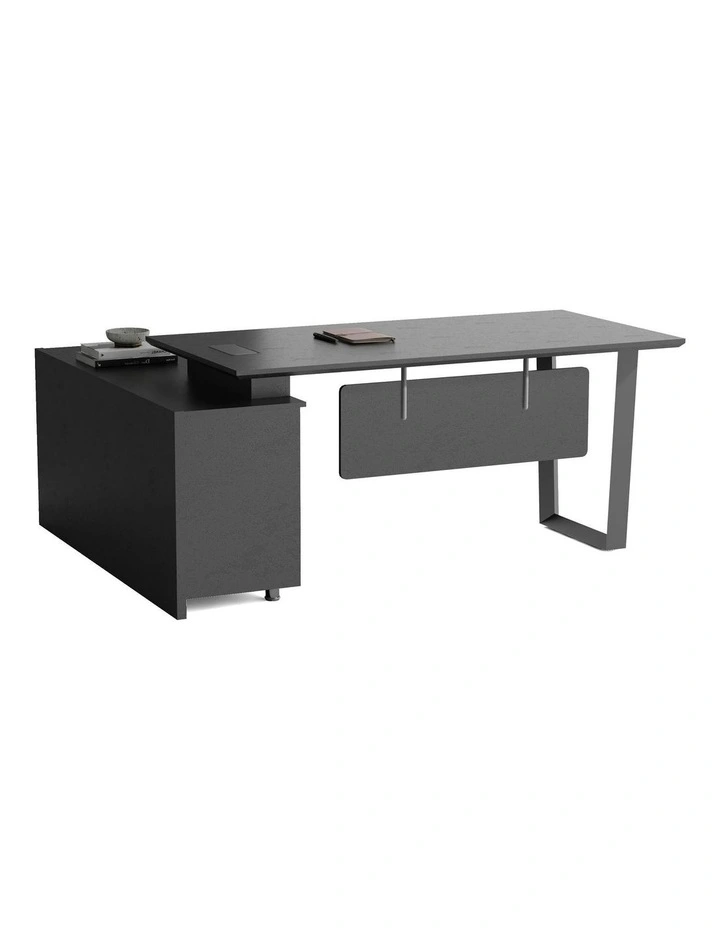 ADRIANO Black Executive Office Desk Reversible 165-180cm - Black Concrete image 2