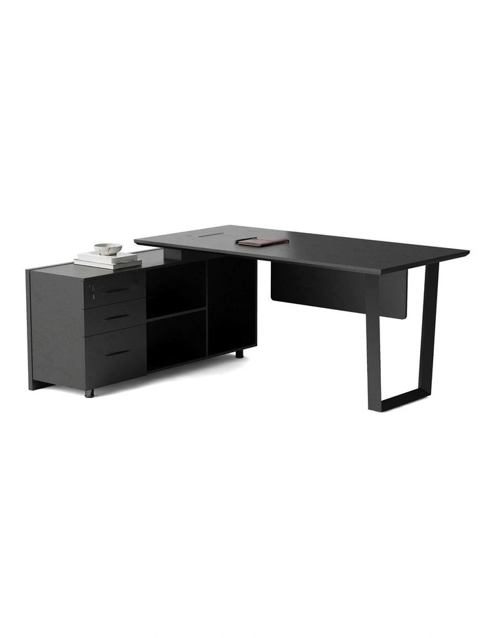 ADRIANO Black Executive Office Desk Reversible 165-180cm - Black Concrete image 3