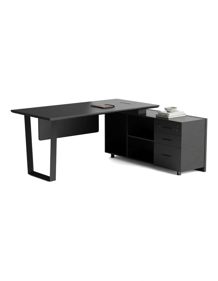 ADRIANO Black Executive Office Desk Reversible 165-180cm - Black Concrete image 4
