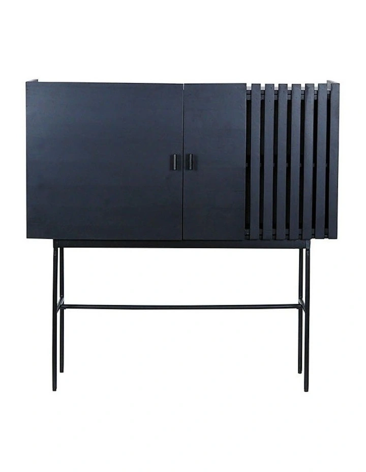 SHANTI Tall Sideboard 120cm Solid Acacia Wood - Black image 6