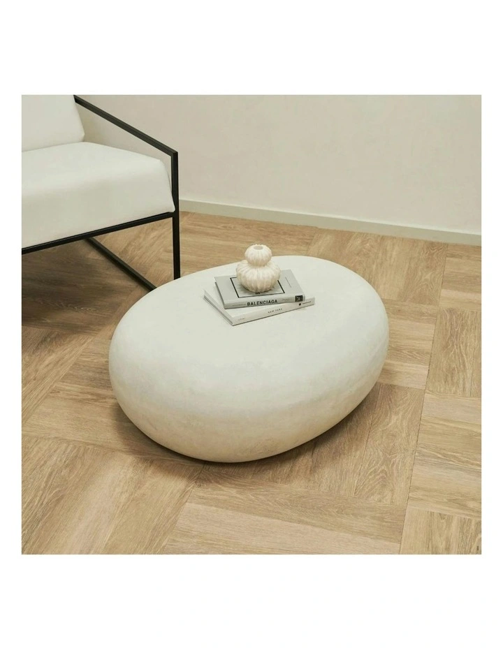 ROCCO Indoor & Outdoor Pebble Coffee Table 73cm - White Concrete image 2
