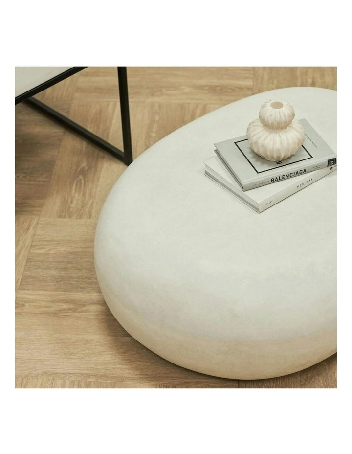 ROCCO Indoor & Outdoor Pebble Coffee Table 73cm - White Concrete image 3